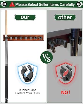 EXTCCT Wall Mount Pool Cue Holder, Snooker Billiards Rack, 8 Cue Brown
