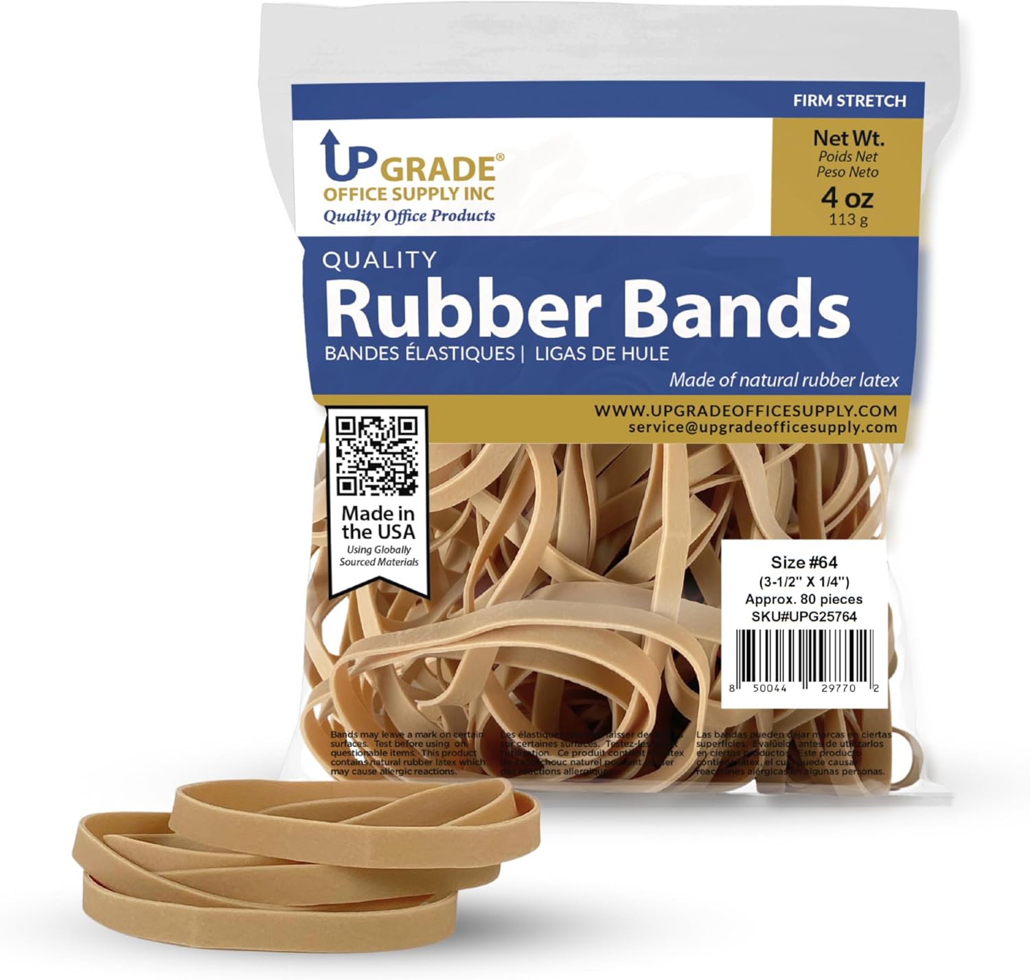 Upgrade Office Supply UPG25764 Rubber Bands, Size 64 (3-1/2 x 1/4), 80 Bands, 1/4 lb, USA Upgrade Office Supply UPG25764 Rubber Bands, Size 64 (3-1/2 x 1/4), 80 Bands, 1/4 lb, USA