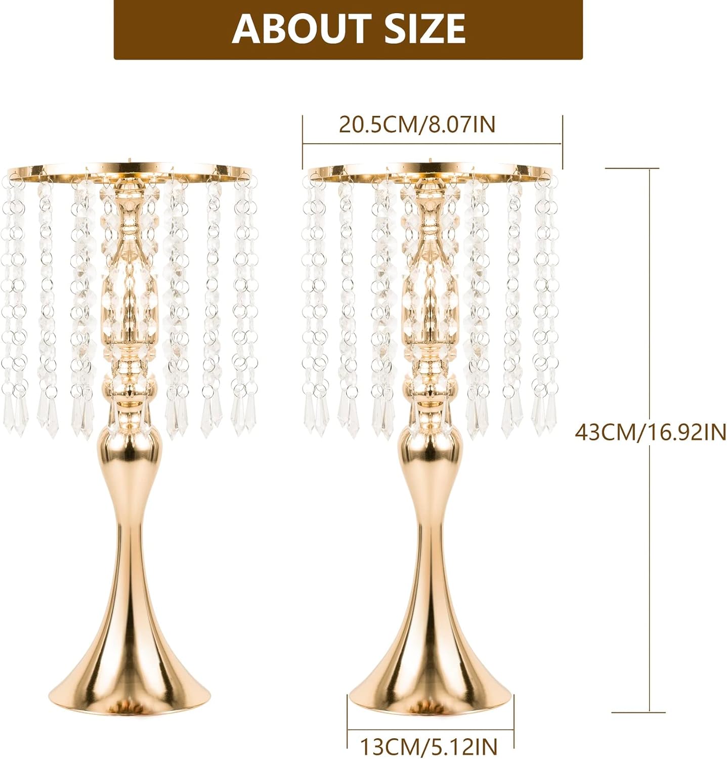 LANLONG Set of 2 Crystal Wedding Table Centerpieces Gold Flower Stand Vases Centerpiece Decorations for Reception Party Home Decor