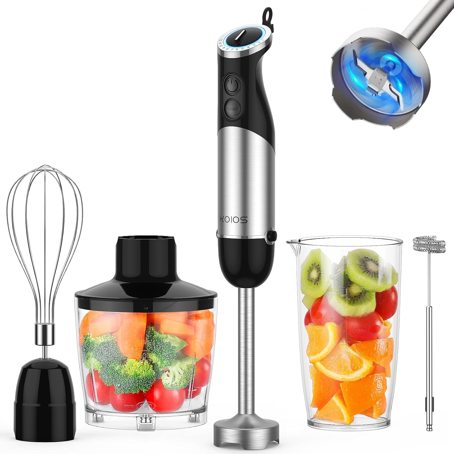 KOIOS Upgraded Immersion Blender Handheld 1000W 12-Speed 5 in 1 Hand Mixer Stick Blender with 304 Stainless Steel