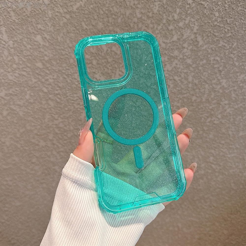 Etui na telefon 3 w 1 z brokatowym neonowym kolorem, przezroczyste, do iPhone'a 16, 16Pro Max, 15 Pro 14, 13, 12, magnetyczne, do ładowania bezprzewodowego, czerwone, do iPhone'a 12 Pro Max