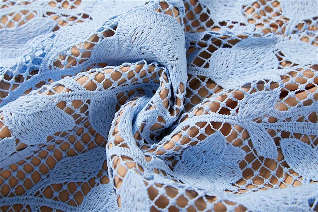 Women's Lace Embroidered Hollow Dress O-Neck Short Sleeved A-Line Long Dresses