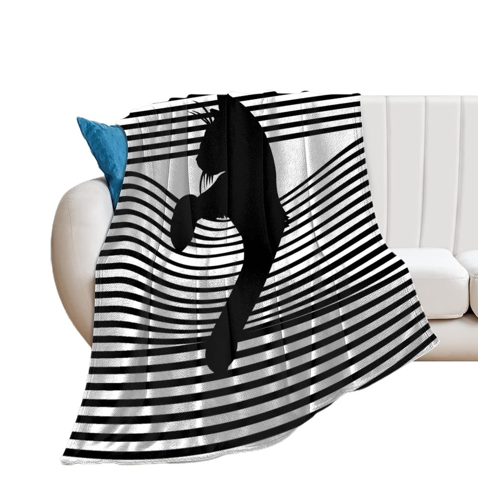 Couverture polaire chat noir de poche 130x150 cm pour canapé et lit de chambre