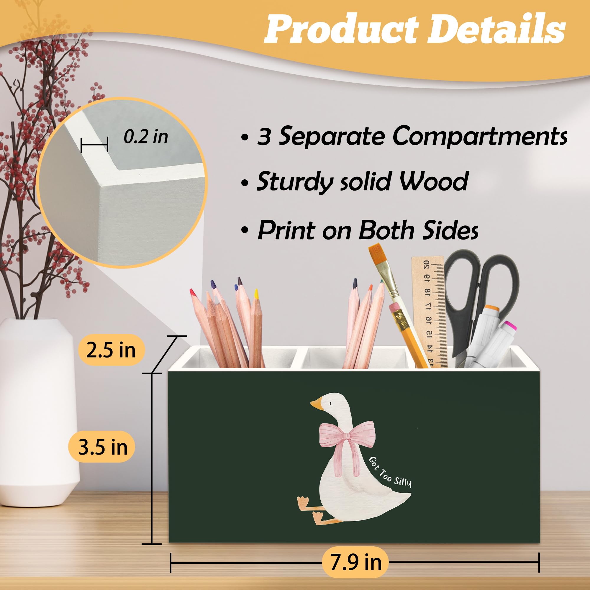 Portapenne verde scuro a forma di oca, organizer per accessori da scrivania, regalo in legno, decorazione da scrivania per bambini e ragazze, stanza dei bambini, camera da letto, stanza dei
