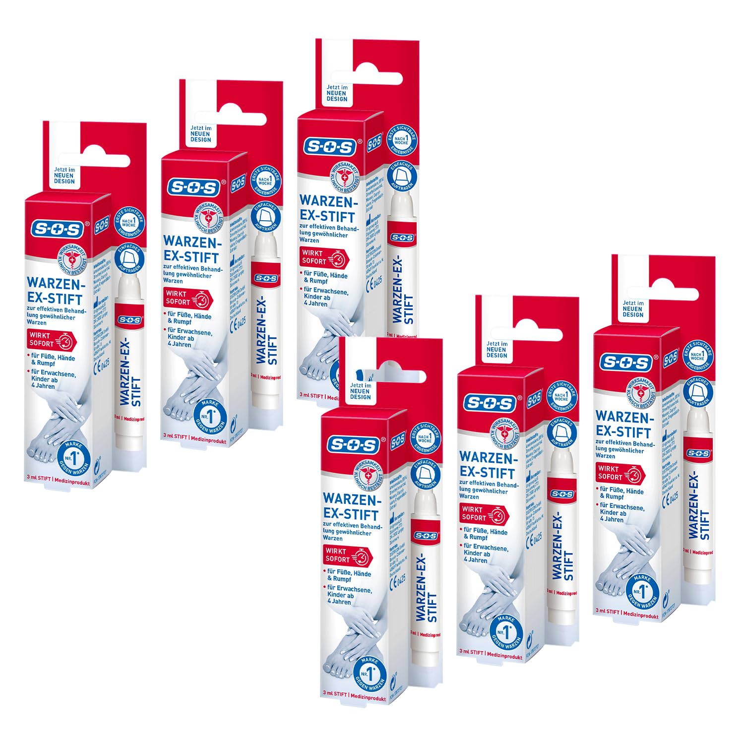 SOS Warzen-Ex Stift (6x 3 ml) - zur Entfernung gewöhnlicher Warzen - sofort wirkender Warzenstift - Warzenmittel mit einfacher & präziser Stiftapplikation - effektiv ab der 1. Anwendung