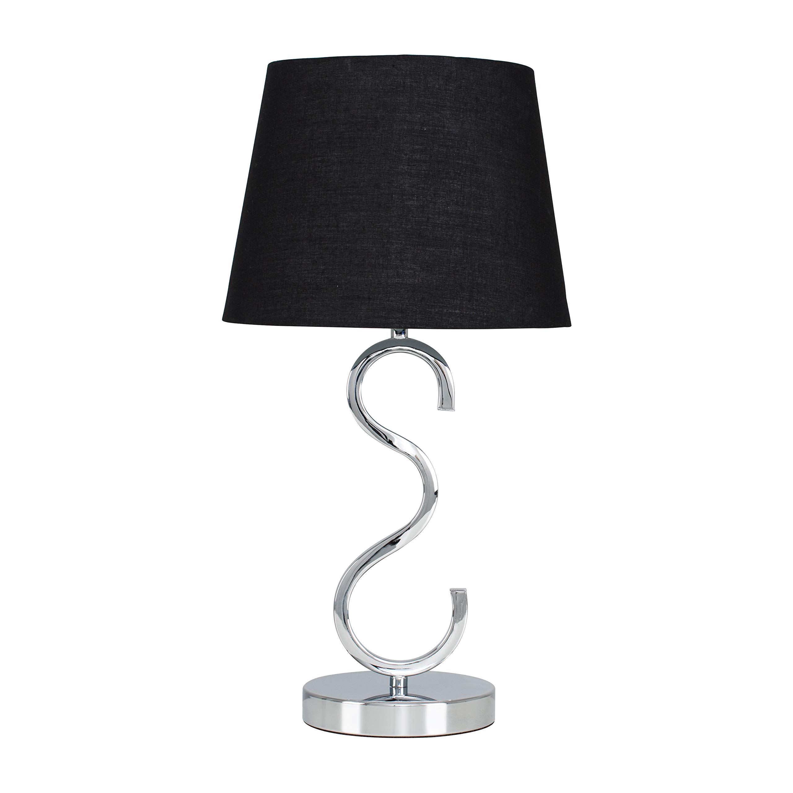 MiniSun Modern Sleek Design Polished Chrome Touch Table Lamp with a Black Tapered Light Shade - Complete with a 5w Dimmable LED Candle Bulb [3000K Warm White]