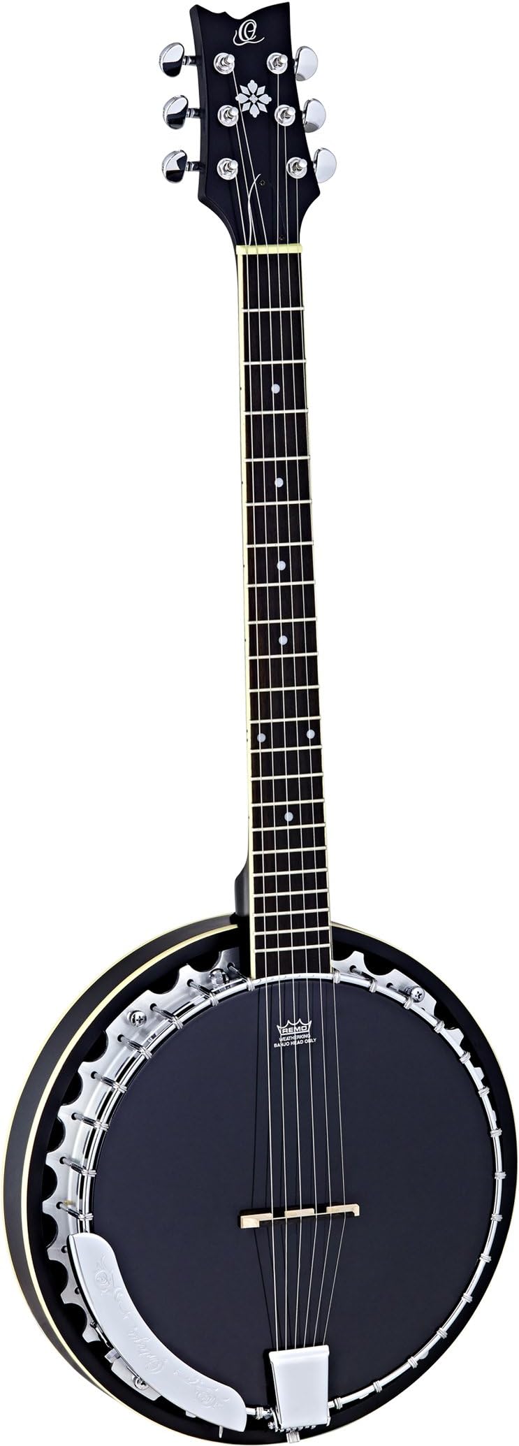 Ortega Guitars 6-String Guitar Banjo OBJ350/6-SBK Raven Series with Mahogany Resonator and Aluminum Rim