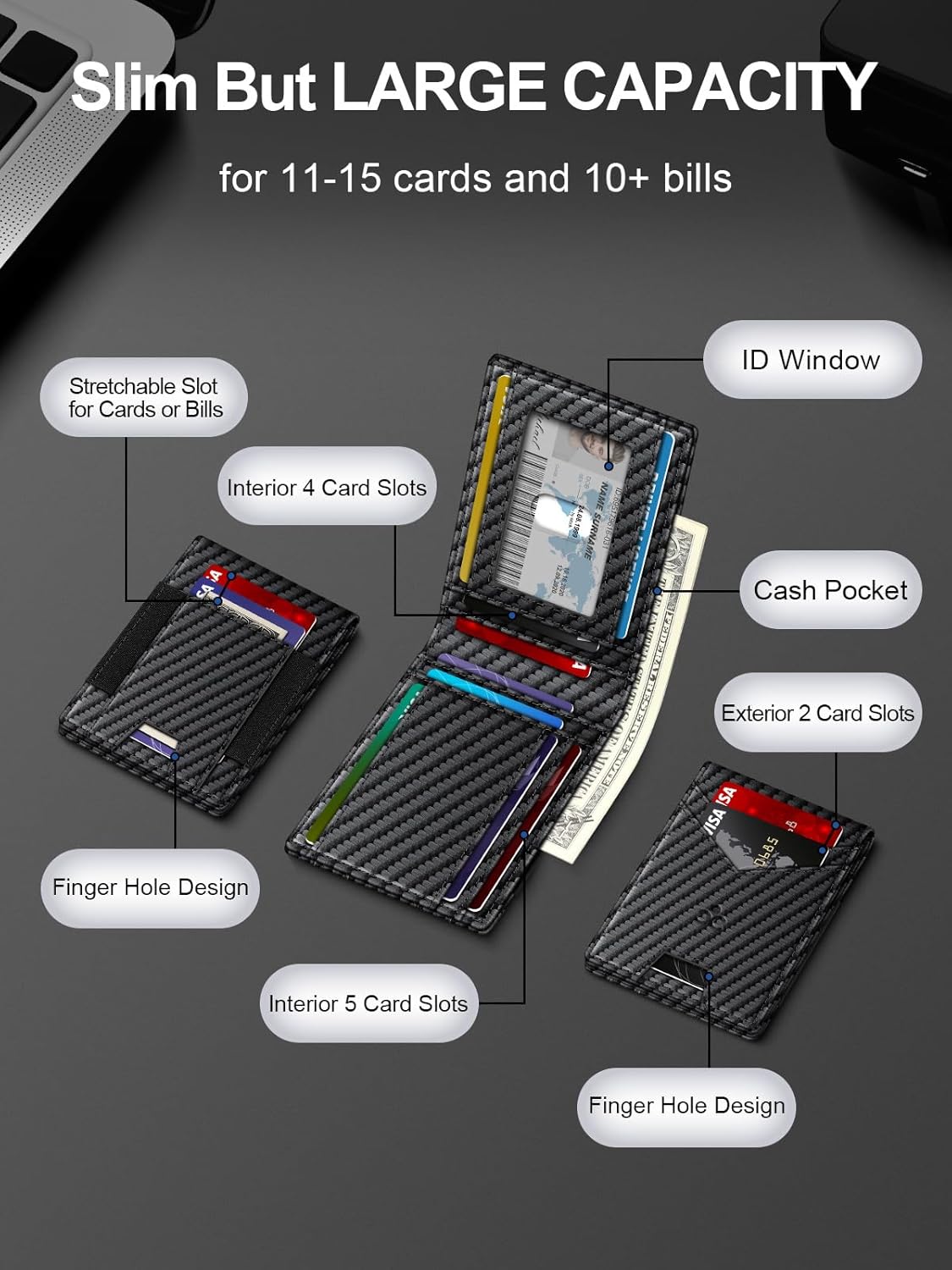 Wallet for Men Slim Leather Wallets for 13-17 Cards, RFID Blocking Thin Card Holder Wallet with ID Window & Large Capacity Cash Slot, Minimalist Bifold Small Wallet for Front Pocket, Gift for Men - Image 6