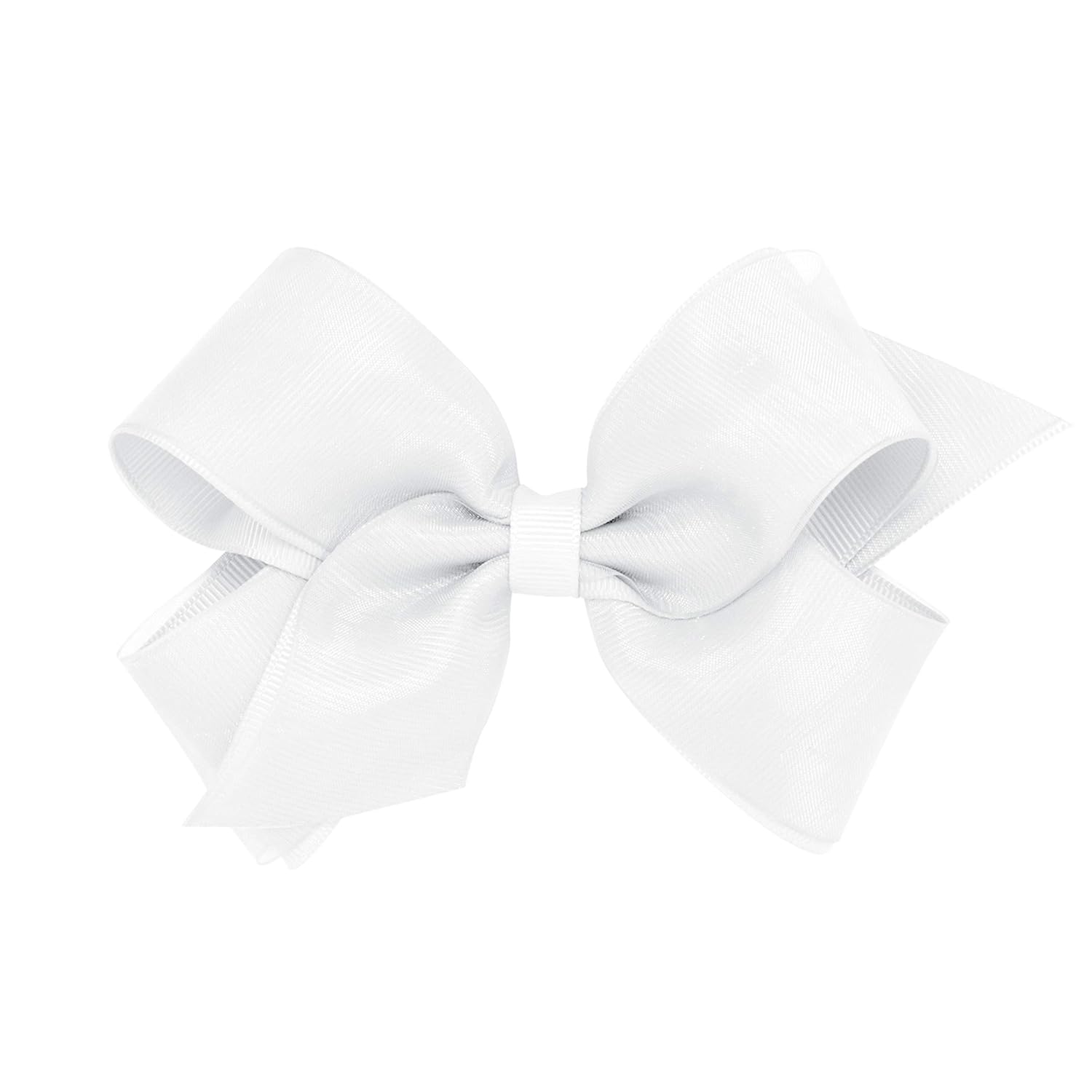 Wee Ones Girls’ Grosgrain Hair Bows with Organza Overlay on a WeeStay Clip, Medium, White