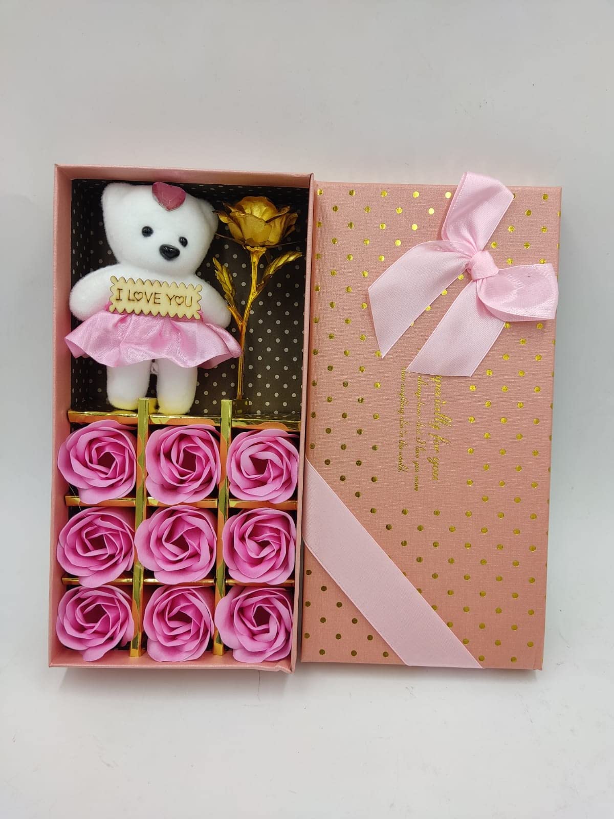 Gift Combo of Rose Box with Teddy Bear Decorative Showpiece (Pink)-image-27
