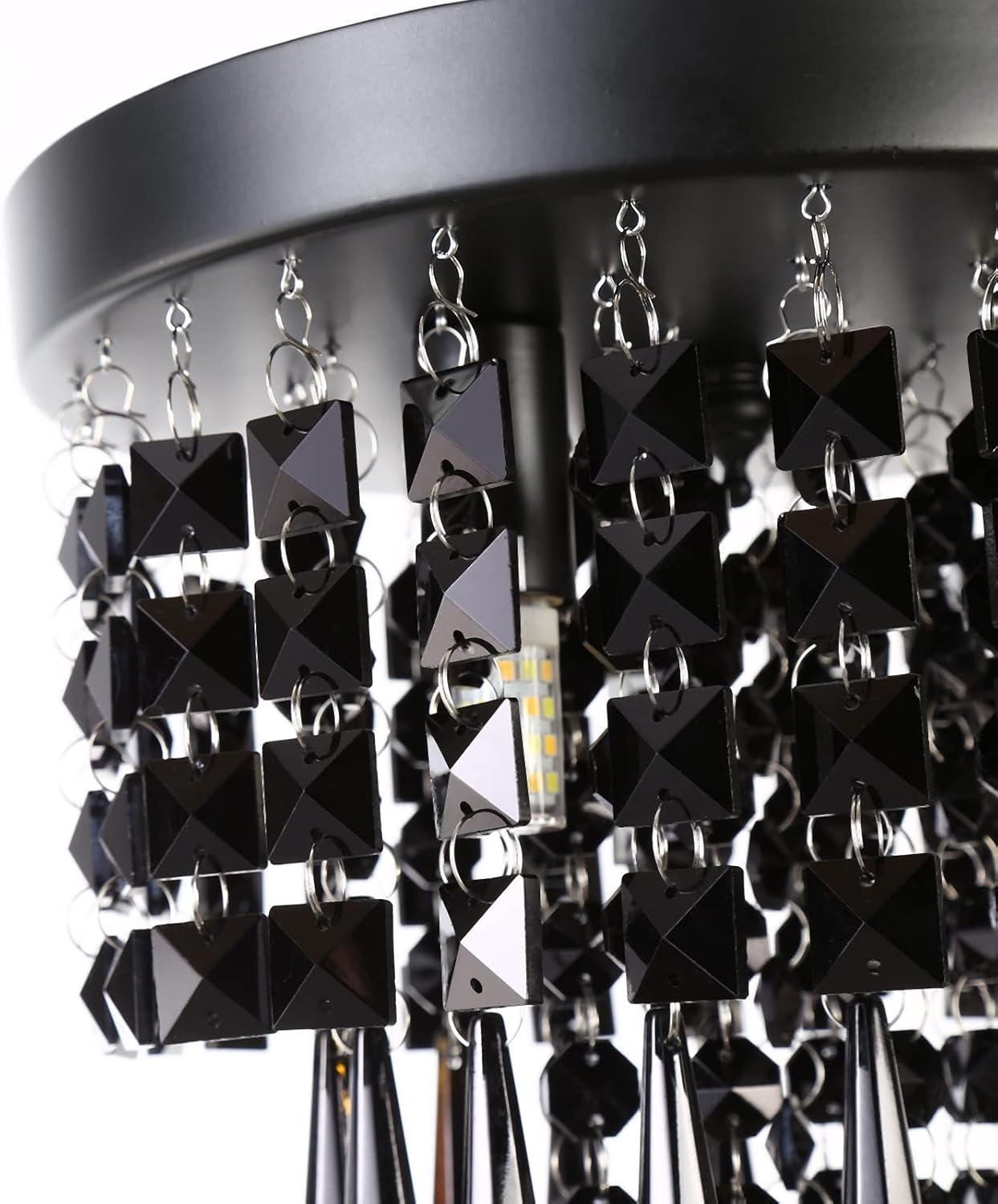 Mini Chandelier 3 Lights Black Crystal Chandelier Lighting,Elegant Modern Flush Mount Ceiling Light Fixtures for Bedroom,Hallway,Closet,Aisle
