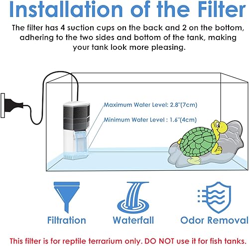 Miniatura 3 de AquaMiracle Filtro de tanque de tortuga de 225 GPH de 3 etapas súper silencioso de bajo nivel de agua para agua de 10 a 40 galones, filtro de