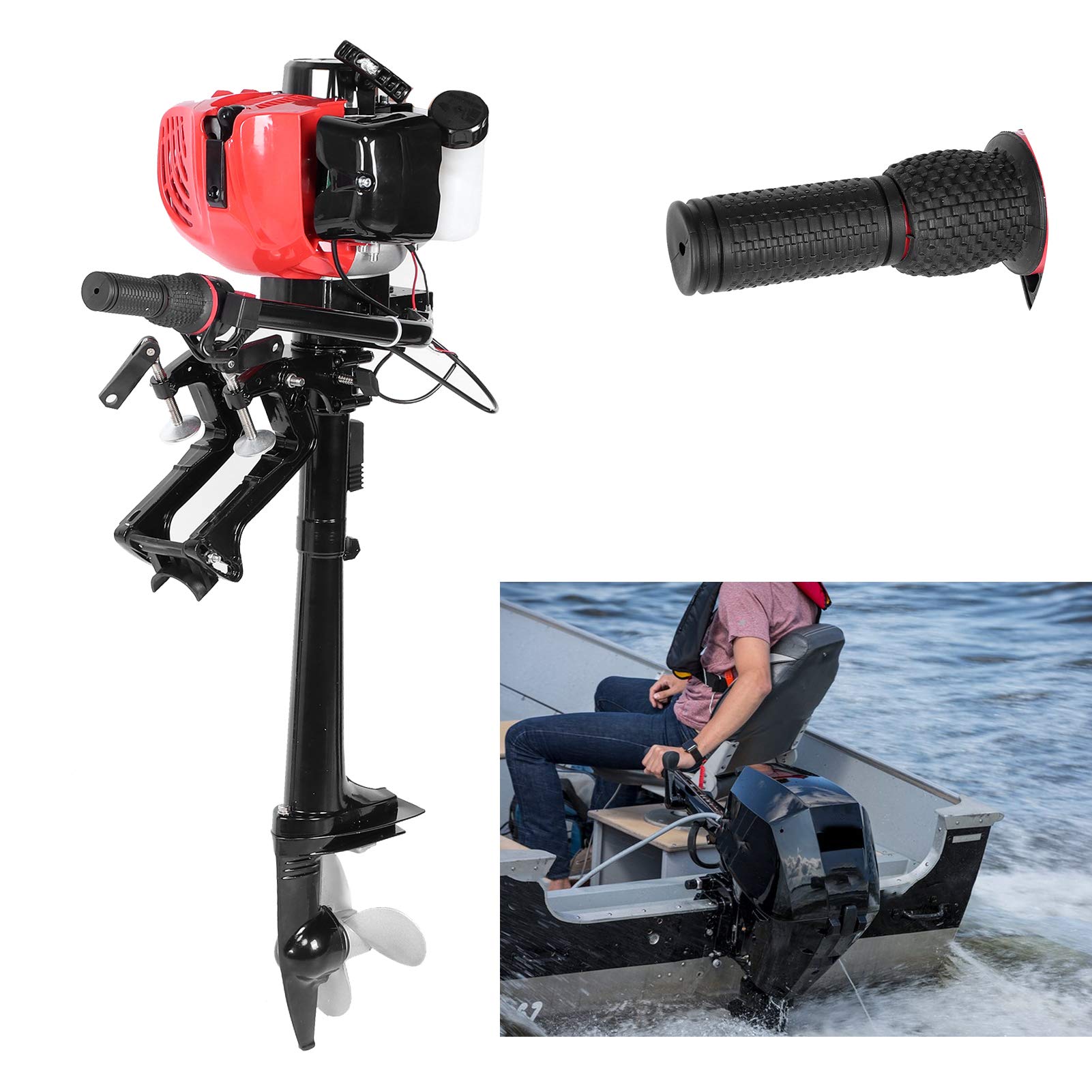 Moteur Hors-bord 2 Temps 3.6HP Moteur de Bateau à Moteur Hors-bord avec Système de Refroidissement par Air et Système D'allumage CDI Standard pour Yachts Voilier Bateaux de Pêche