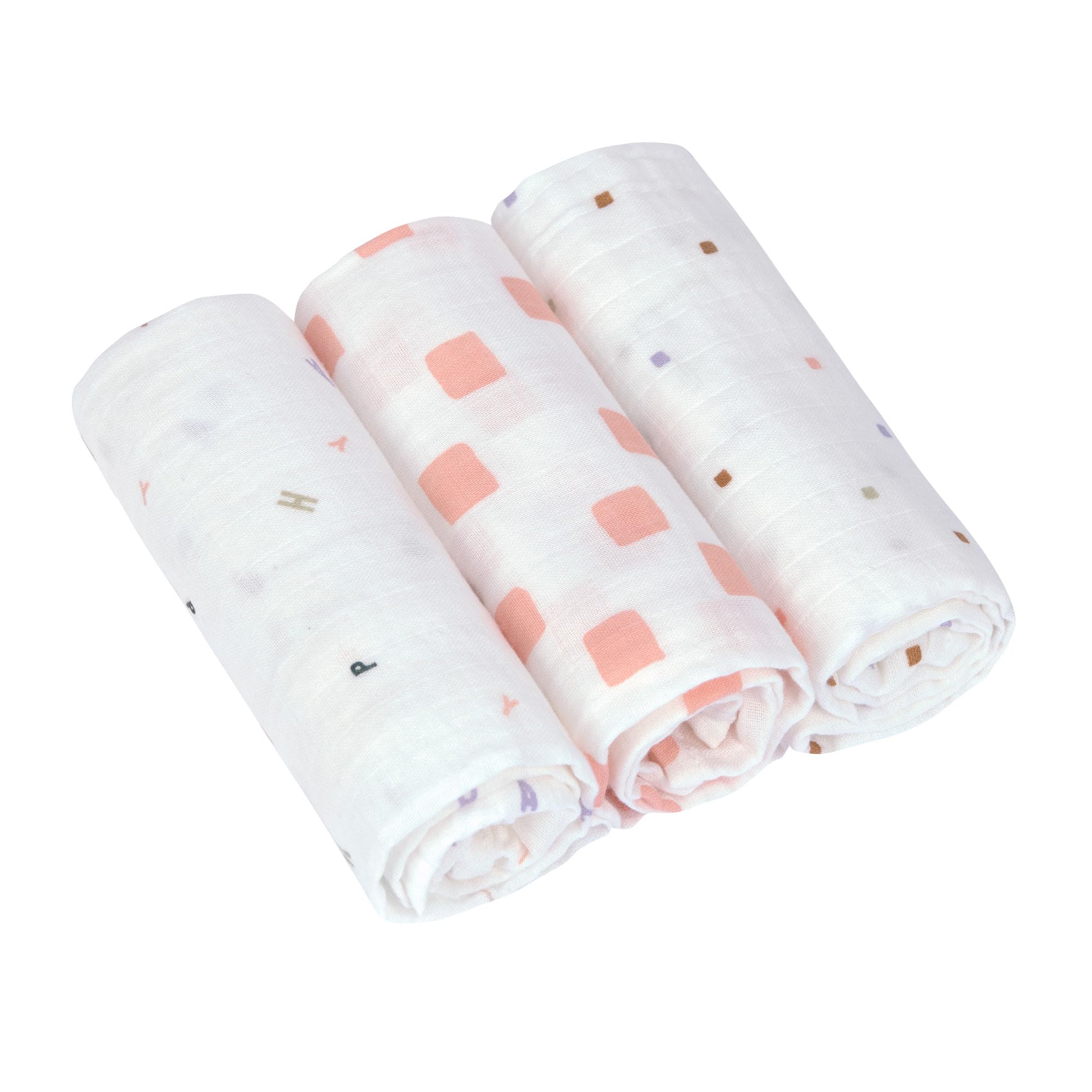 LÄSSIG Baby Puckdecke Spuckdecke Pucktuch Mulltuch 3er Set Baumwolle 85 x 85 cm/Swaddle & Burp Blanket L Happy Fruits Peach