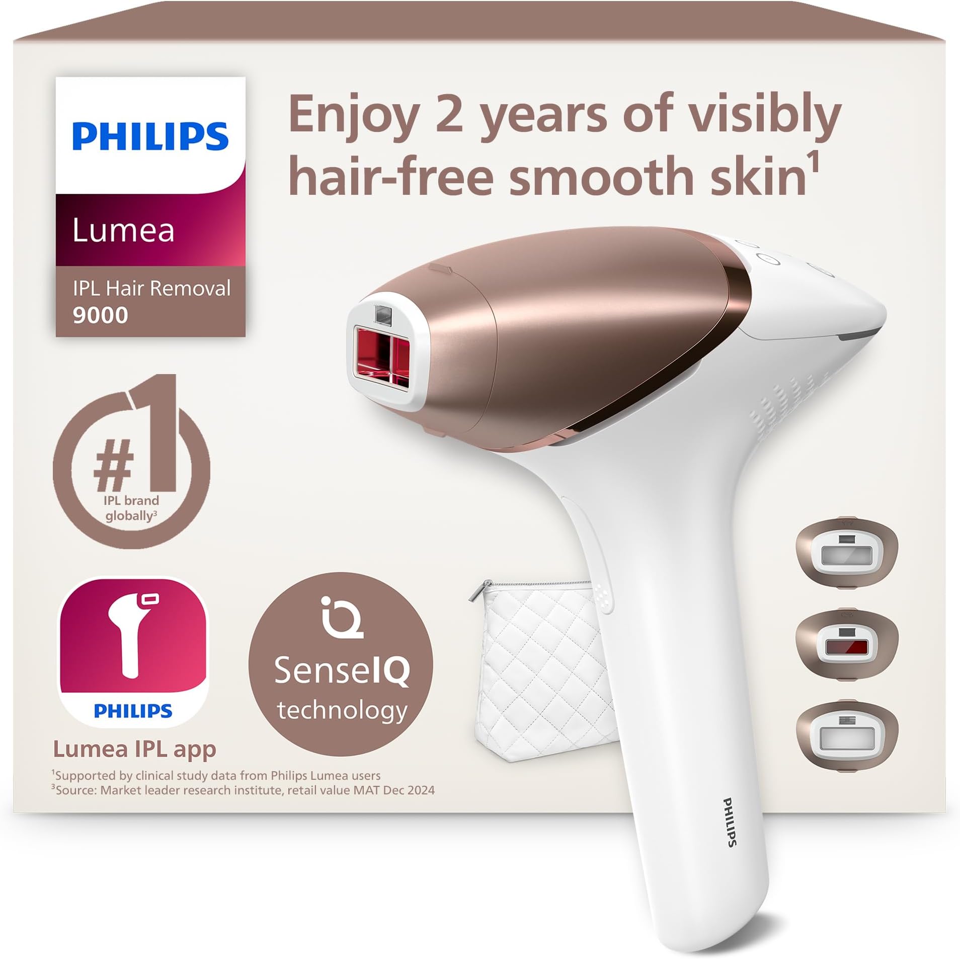 Philips Lumea 9000 Series IPL Hair Removal Device - Laser Hair Removal Alternative, SenseIQ Technology, 3 Attachments for Body, Face and Precision Areas, Corded & Cordless Use, Model BRI955/00