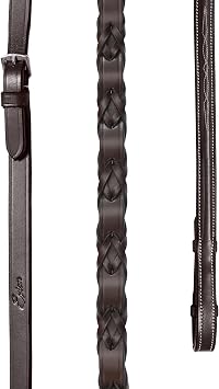 Exion Double Laced Leather Horse Reins 5/8" 16mm English Riding Reins with Criss-Cross Grip Vegetable-Tanned Leather with Stainless Steel Buckles Dressage & Jumping