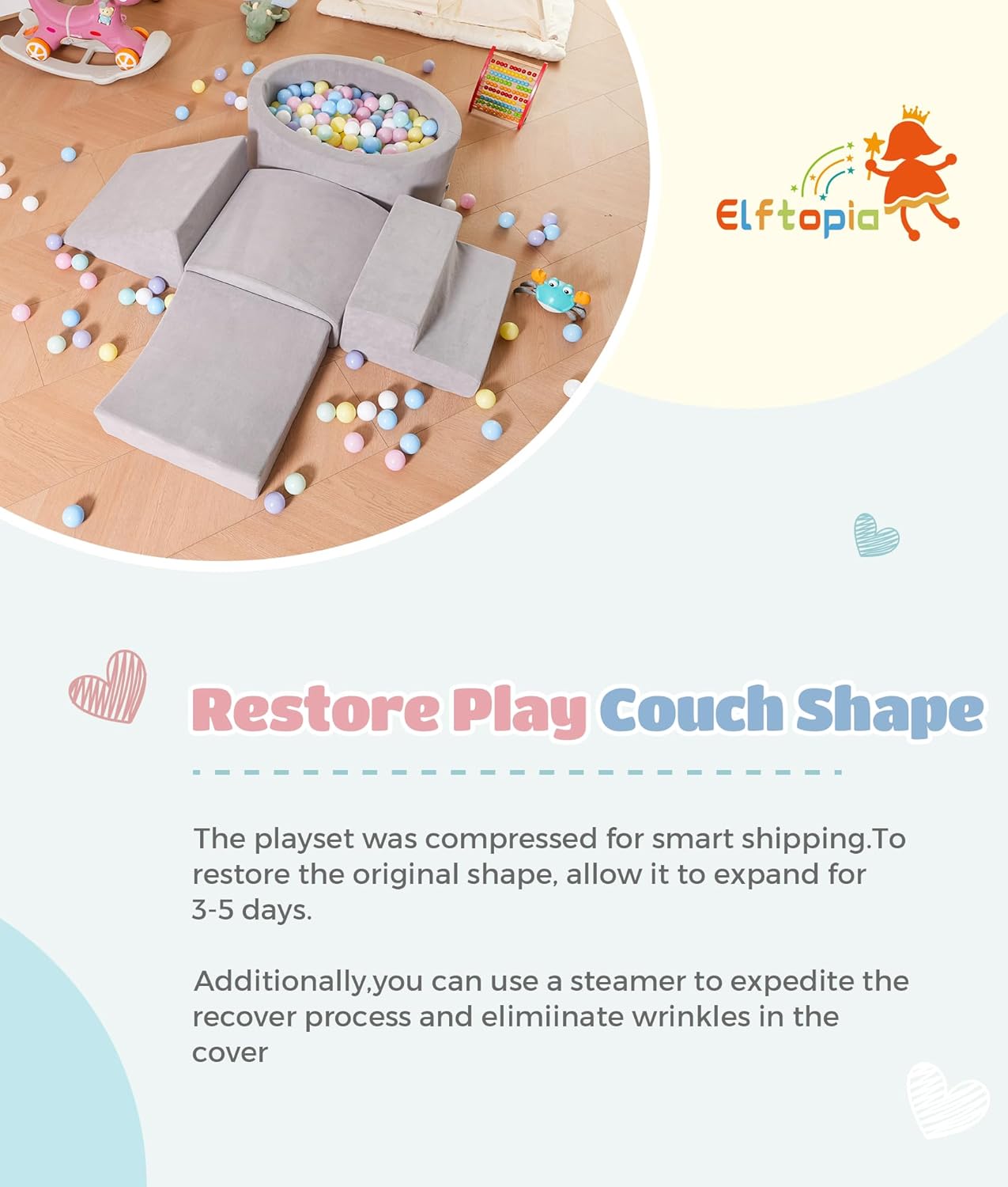 Foam Climbing Blocks with Ball Pit Designed for Toddlers Aged 1-3 -Great for Indoor Crawling, Inside Foam Playground Set for Little Ones to Active Playing -(Balls NOT Included) Grey