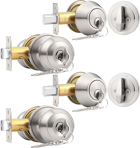 Miniatura 15 de Probrico Juego de pomo redondo para puerta de entrada y cerrojo de cilindro único, bronce aceitado, paquete de 1