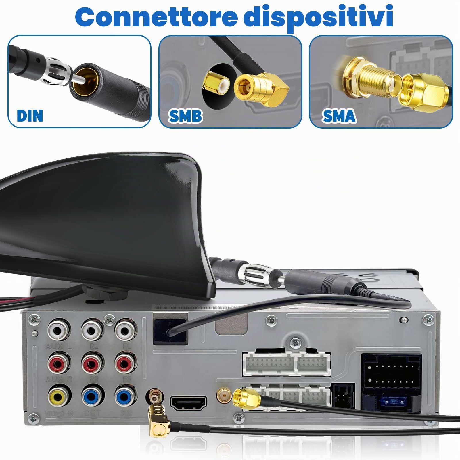Bingfu Antenna Auto Pinna di Squalo AutoRadio FM AM DAB & GPS BeiDou GNSS | LNA 28dB, Ampia Tensione 9-16V, Impermeabile IP65, SMA SMB DIN, per Navigazione e Radio Digitale Camion Camper Furgone, Nero