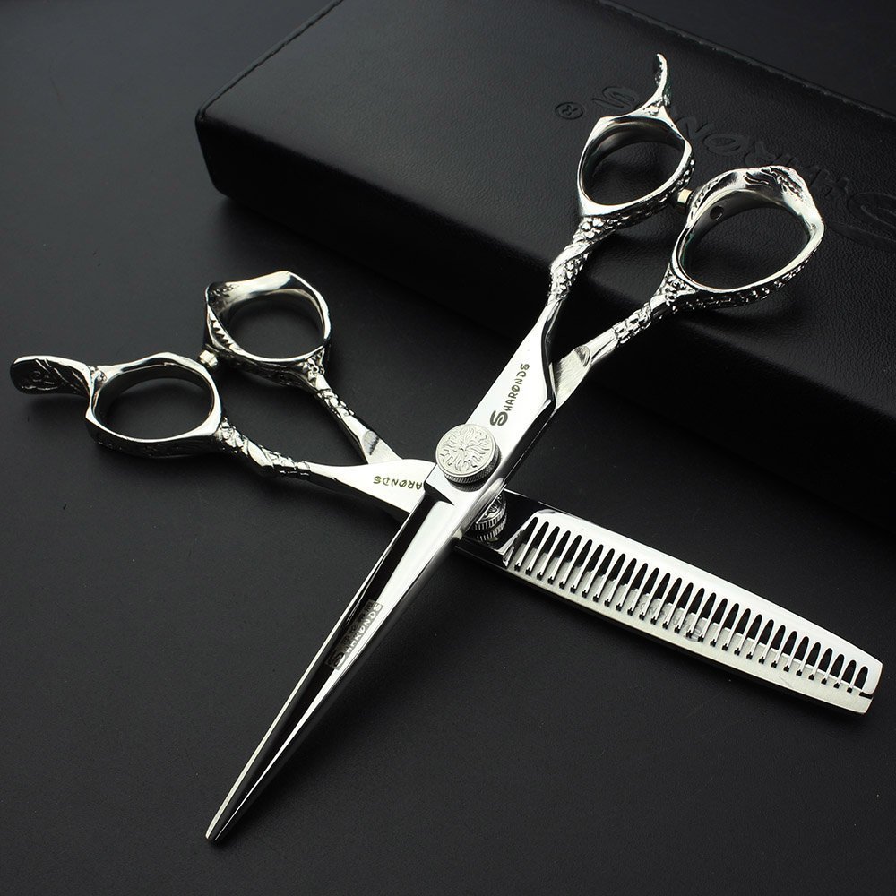 Ciseaux à cheveux professionnels - Ensemble de ciseaux de barbier - Ciseaux à effiler avec étui - Ciseaux en acier inoxydable pour homme, femme, enfant