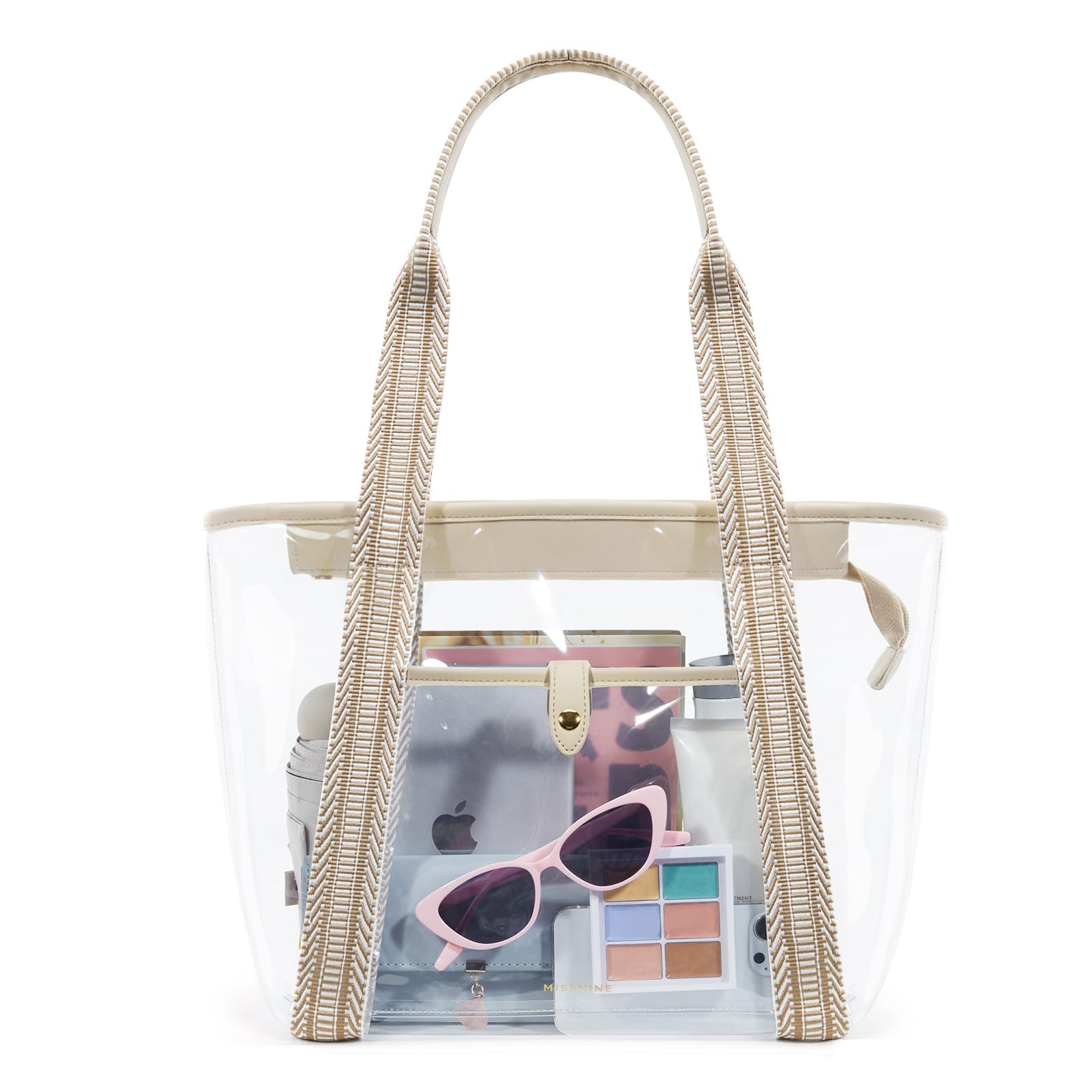Missnine Clear Bag for Stadium Events Thick PVC Clear Tote Bag for Women with Guitar Strap for Sports Concert Beach