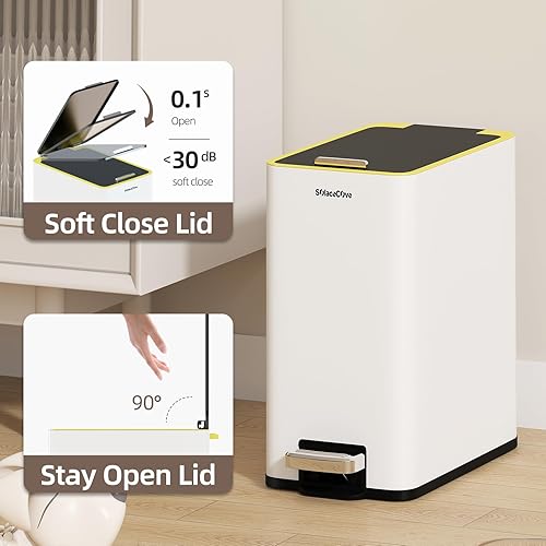 Miniatura 4 de Basurero de baño de acero inoxidable con tapa, cubo de basura de 2.6 galones con pedal de pie, cubo de basura pequeño de cierre suave con tapa para