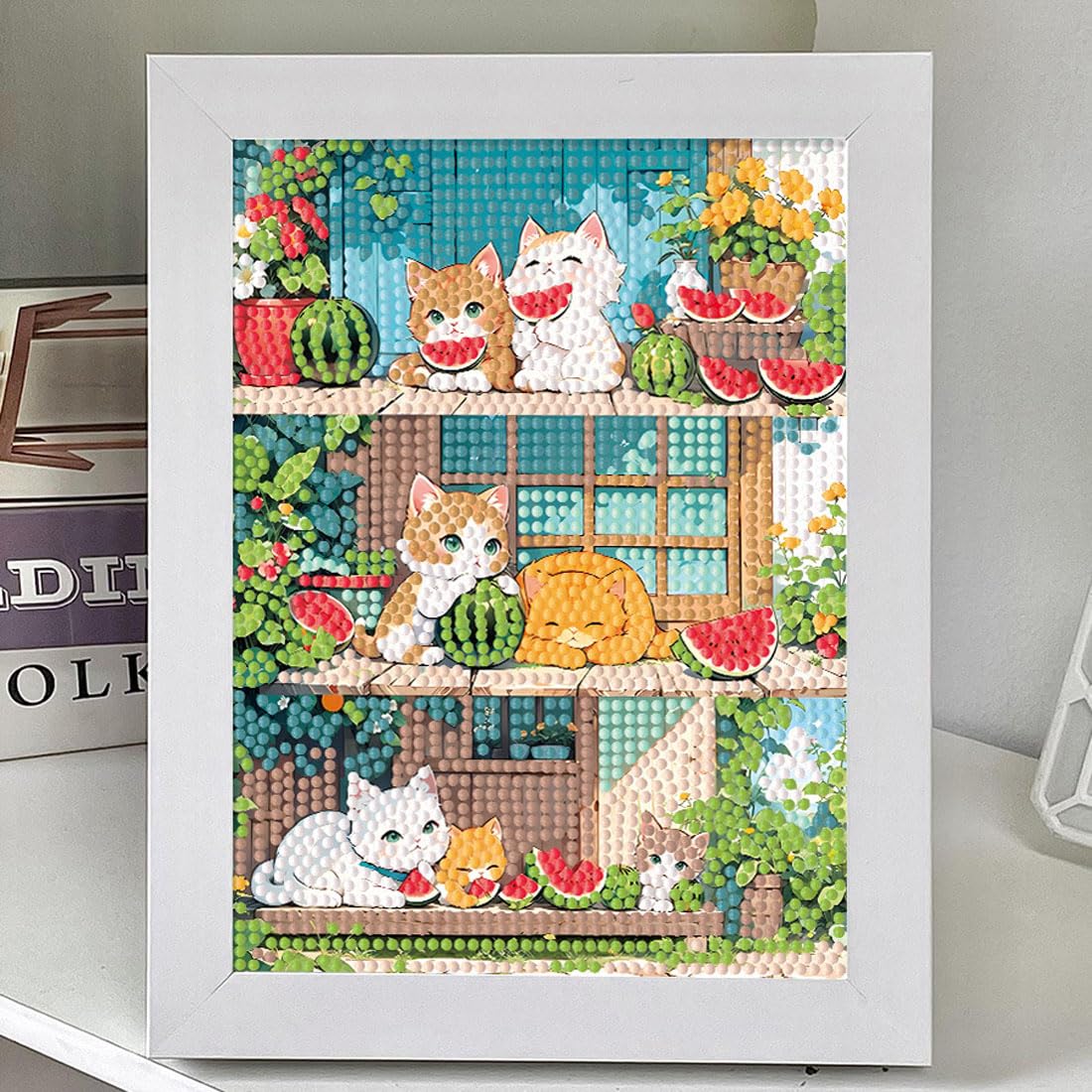 Amazon.co.jp: LEADINTOP ダイヤモンドアート 猫 15x20cm 額縁付き