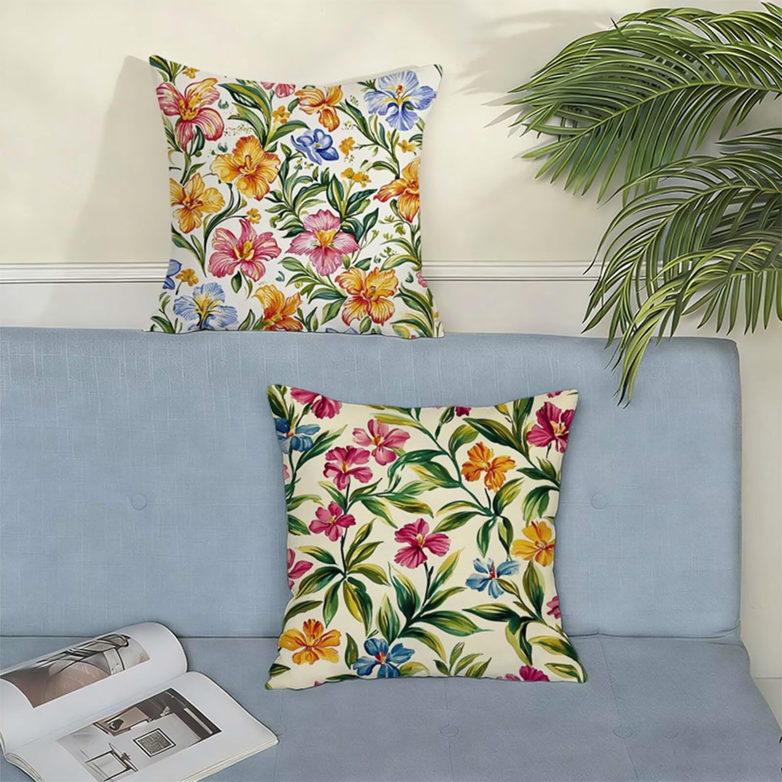 Fundas Cojines 80x80cm Vistoso Juego de 2, Impermeable Exterior Funda Cojin Lino, Cómodo Transpirables, Antimanchas y Durable Funda de Cojines Macizo Primavera Salón, Dormitorio Decoración Hogar X-346