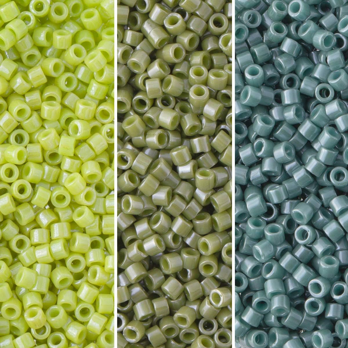 Miyuki Delica Seed Beads Bundle: Size 11/0, Green Opaque Luster Palette Collection DB262, DB263, DB264 - 3 Tubes of 7.2 Grams ea