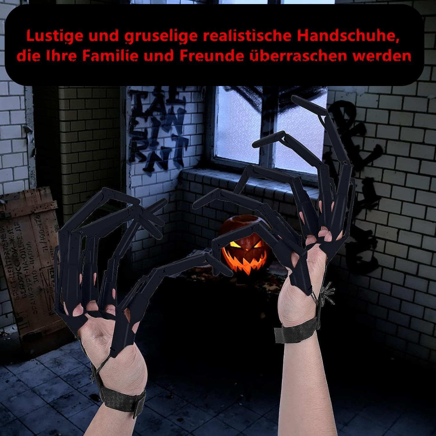 1 paio di dita articolate nere di Halloween, indossabili per dita articulate, con teschio e ditate, per tutte le dita e regolabili, per feste di Halloween, costume cosplay