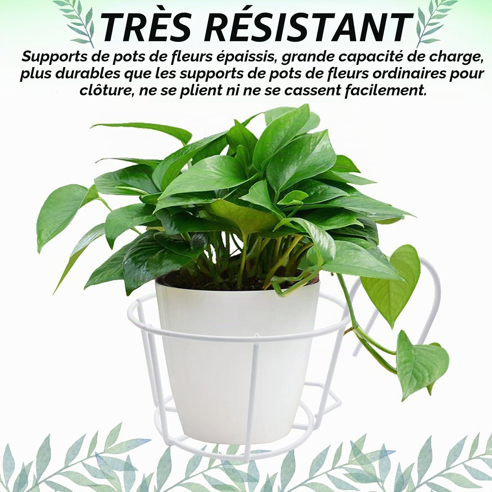 Lot de 3 supports de pot de fleurs ronds à suspendre - En métal - Pour balcon, balcon, jardin, balustrade, clôture - Blanc