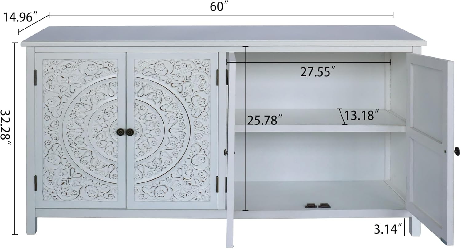 Mid-Century Rustic Accent Cabinet - 4-Door Sideboard Pantry for Stylish Home Decor, Storage Solution for Living Room, Dining Room, and Entryway.