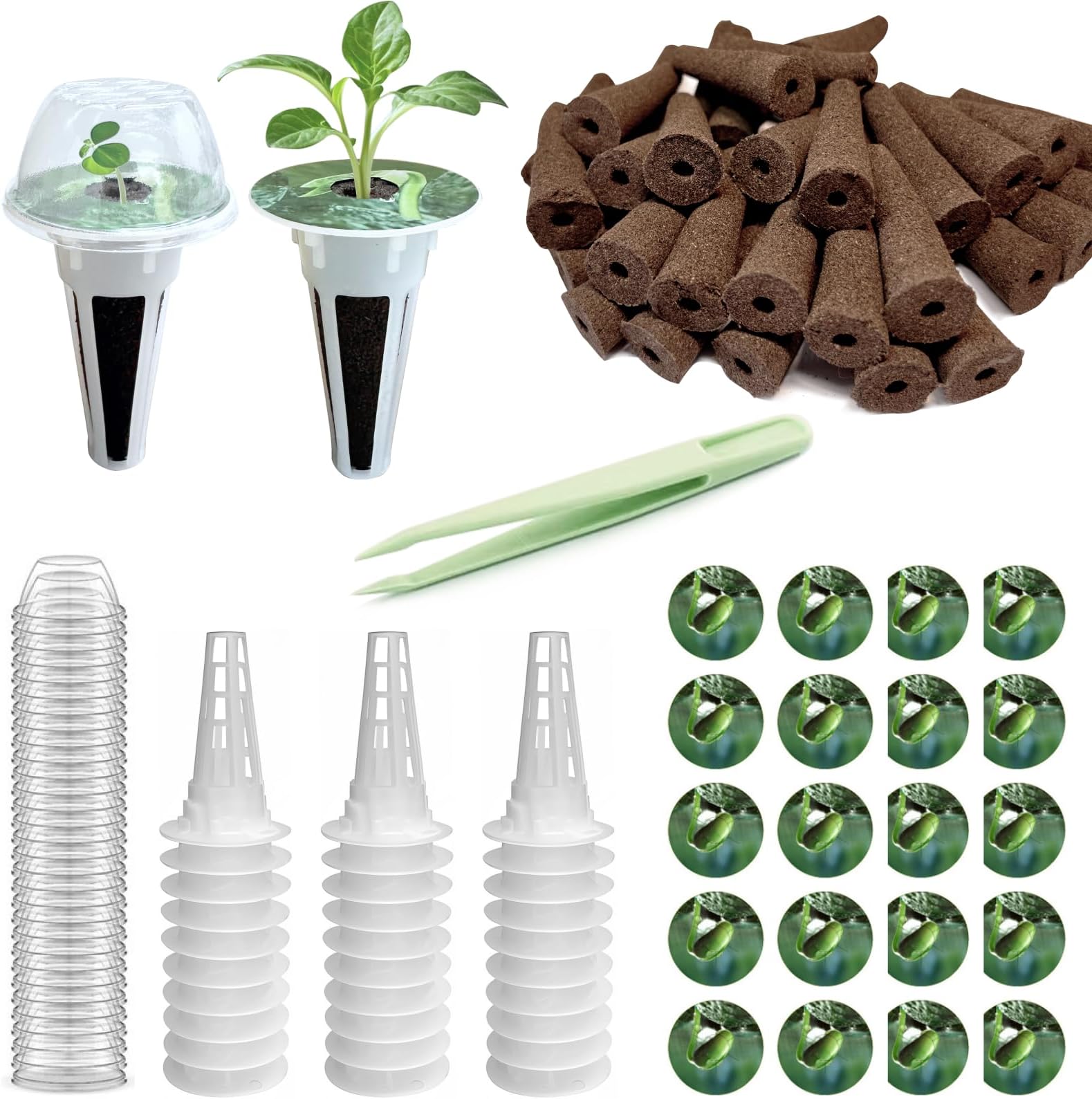 121 Pcs Hydroponic Pods Supplies: Grow Anything Kit with 30 Grow Sponges, 30 Grow Baskets, 30 Grow Domes, 30 Pod Labels, 1 Tweezers | Compatible Hydroponics Growing System Most Brands