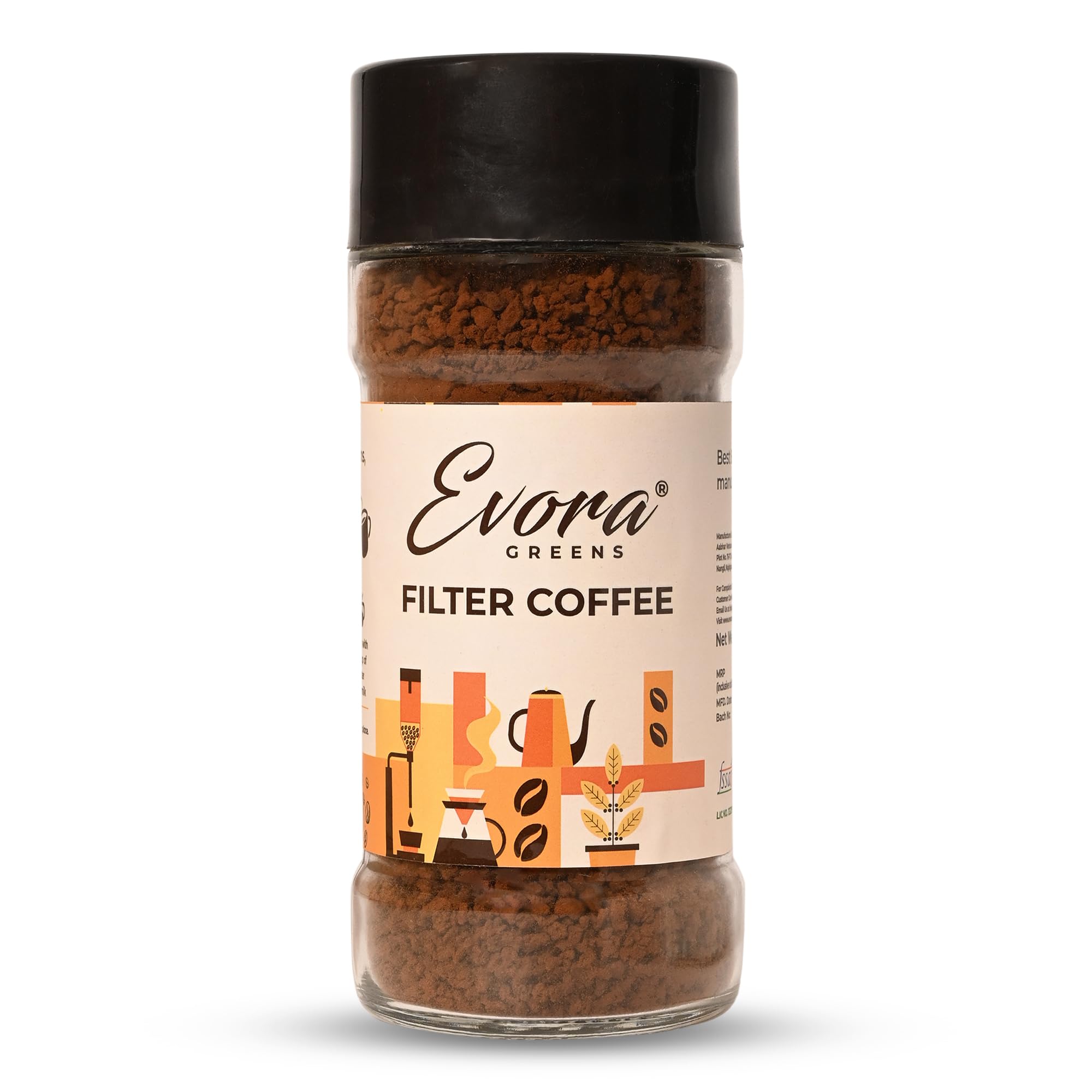 South Indian Style Instant Filter Coffee | Blend with Arabica, Robusta & Chicory | Ideal for Hot & Cold Brews | 100g Glass Jar