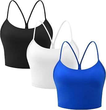 MIRITY 3-Pack Y Back Longline Sports Bras for Women - Spaghetti Support Padded Yoga Workout Crop Tank Top