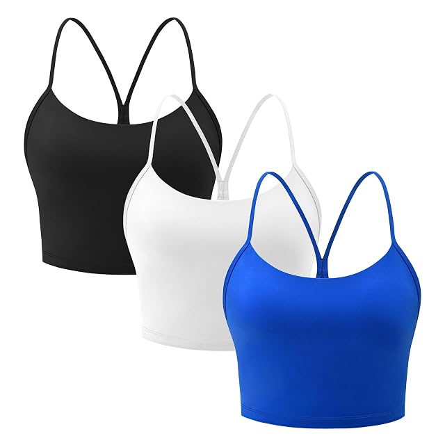 MIRITY 3-Pack Y Back Longline Sports Bras for Women - Spaghetti Support Padded Yoga Workout Crop Tank Top