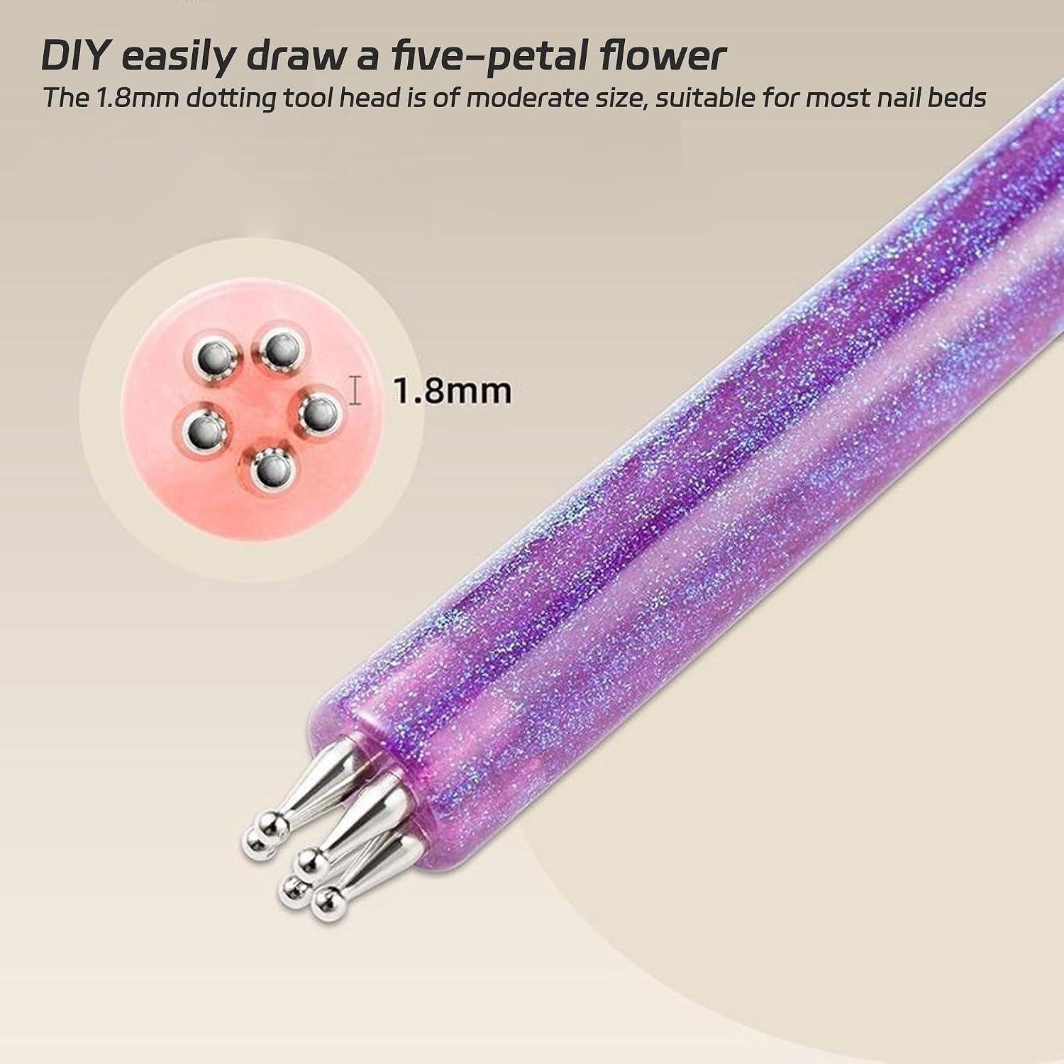 5 Petal Flower Nail Dotting Pen - 1.8mm Fine Tip Nail Art Tool for Spring Daisy Nails Design, Rhinestone Precision Marker for DIY Salon Nail Art (4pcs)
