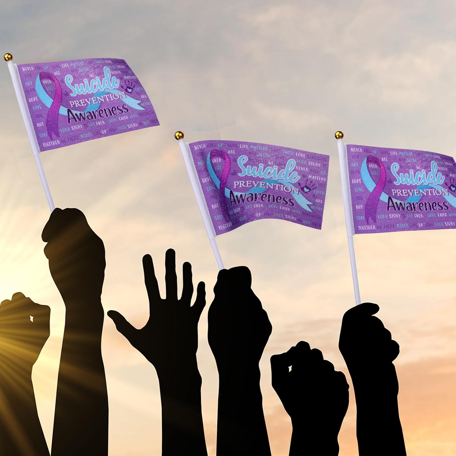 Remagr 50 Pcs Suicide Prevention Awareness Small Flags with Sticks, 6" x 4" image 5