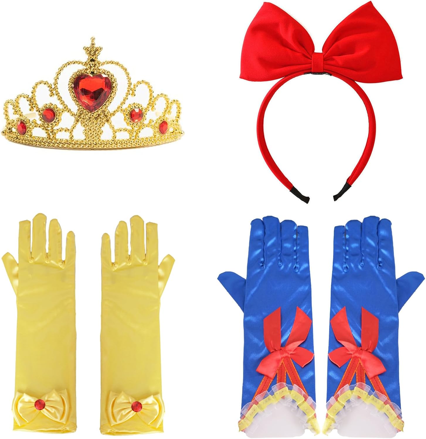 4PCS Princess Costume Accessories Crown Bow Headband Gloves Set for Halloween Cosplay Red