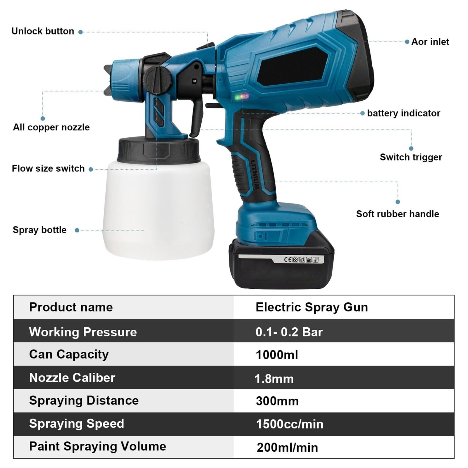 Pulverizadores de pintura PISTOLA DE PULVERIZACIÓN eléctrica inalámbrica , pulverizador pintura HVLP alta potencia, aerógrafo con revestimiento acero para muebles automáticos Pistola de Pulverización