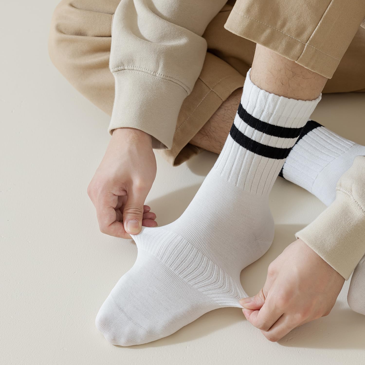 3/4 Pairs Striped Crew Socks Retro Tube Socks Vintage Slouch Socks for Women