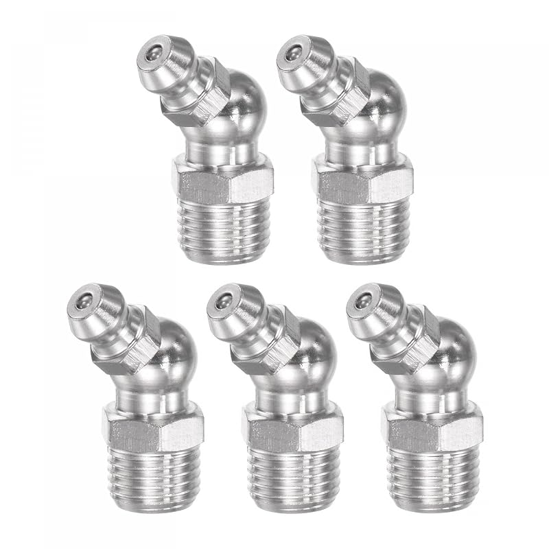 Bico Graxeiro Angular 45° em Aço Inoxidável uxcell M10 x 1 mm, Rosca Métrica, Kit com 5 peças