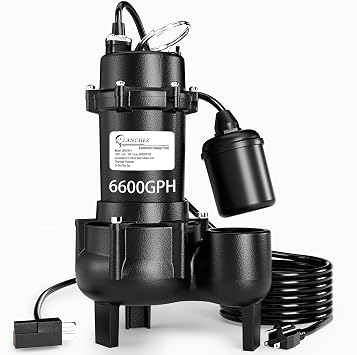 LANCHEZ 1HP 6600 GPH Submersible Sewage Pump, Heavy Duty Cast Iron Effluent Pump with Automatic Tethered Float Switch, Sump Pump for Sump Basin, Basement, Residential, 2 NPT Discharge