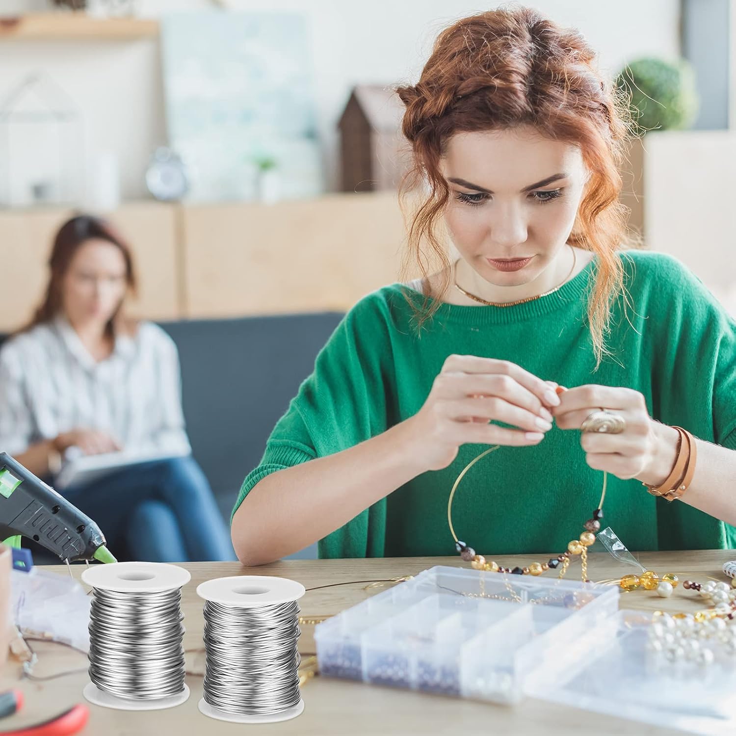 Kenning 5 Sizes Jewelry Wire 9, 12, 18, 20, 22 Gauge Aluminum Metal Wire Kit for Jewelry Making Crafts Beading Bendable Cable, Sculpting, Armature with a Pliers, 5 Rolls, Silver