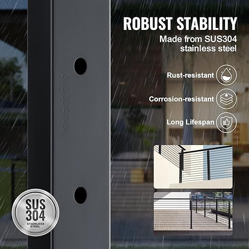 Miniatura 43 de VEVOR Poste de riel de cable, 36 x 1.5 x 1.5 pulgadas, poste de escalera de nivel para escalera, poste de barandilla de acero inoxidable, acabado