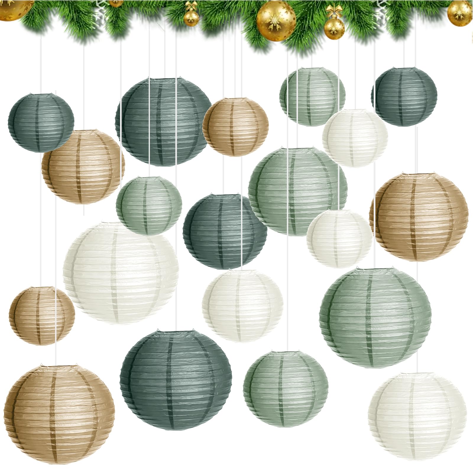 20 lanterne di carta, colore verde salvia, lanterne di carta, rotonde, per matrimoni, feste rustiche, feste di compleanno, addio al nubilato, decorazione verde salvia (diametro 15 cm, 20 cm, 25 cm, 30