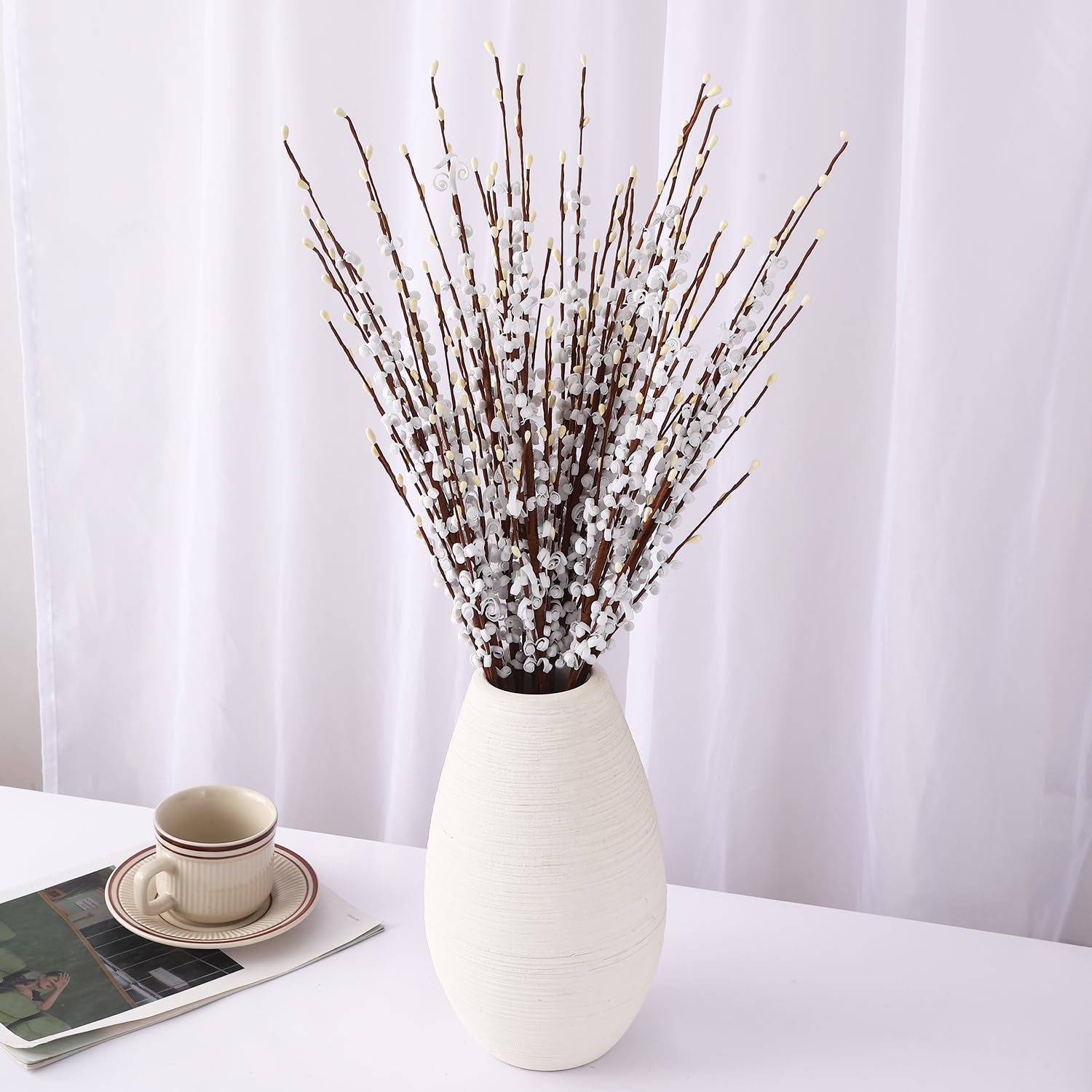 TIED RIBBONS Pack of 5 Jasmine Artificial Flowers Bunch Stem with Mini Berry for Vase Pot Home Decoration (White) for Home Office Wedding Party Decoration (Vase not Included)