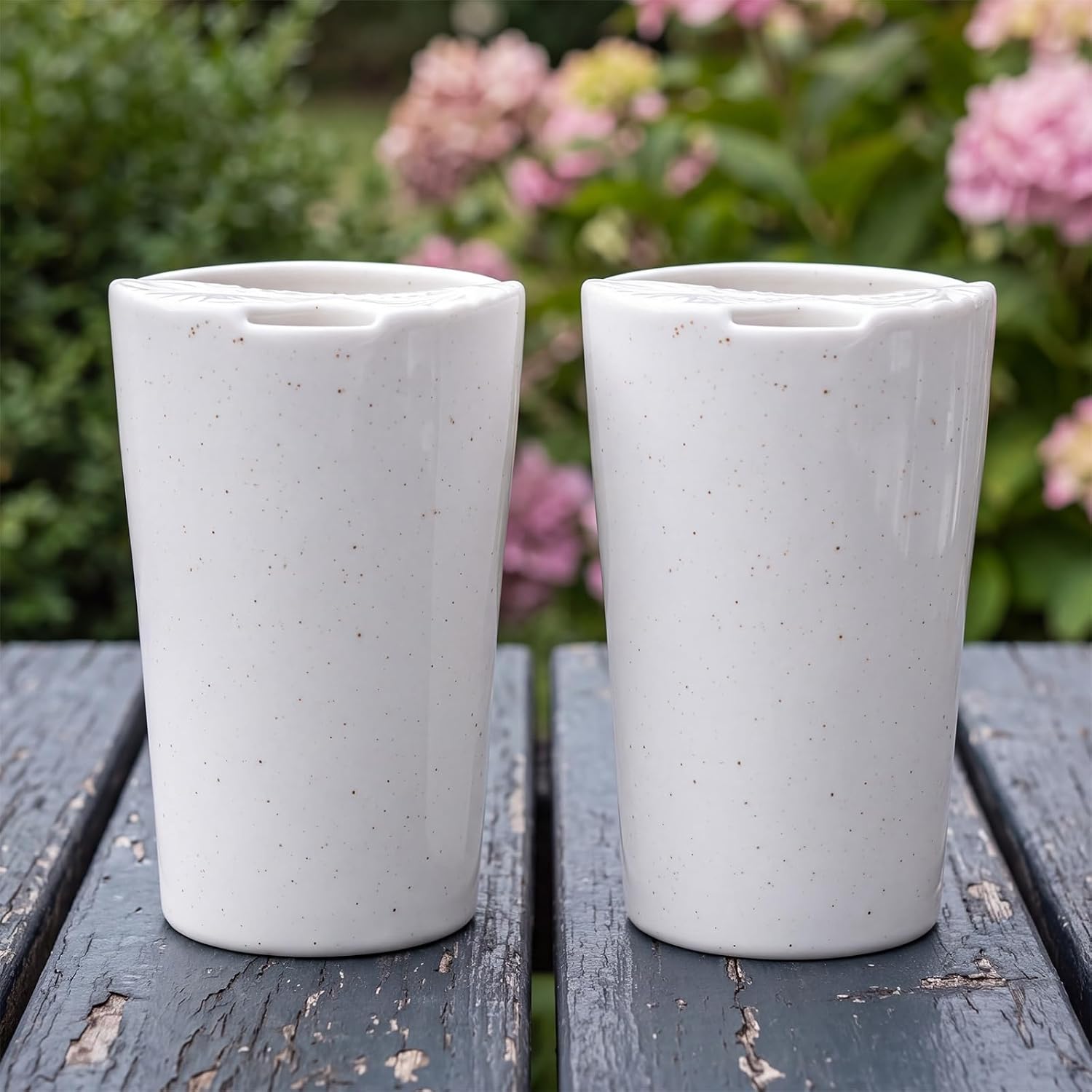 Wilinglong 2 Pcs Handmade Ceramic Travel Mugs 14 oz with Sip Hole, Blue