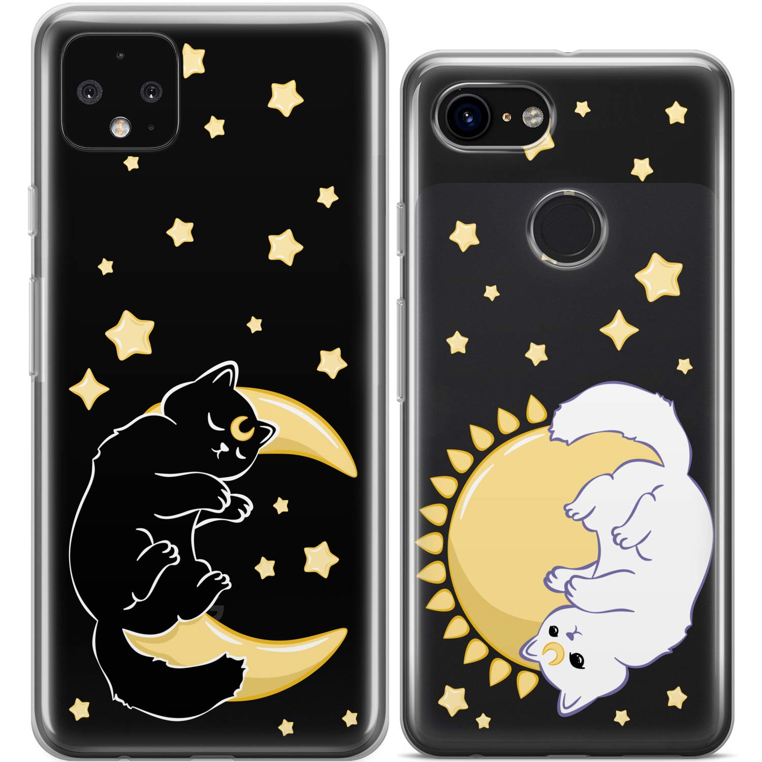 Mertak Matching Cases Compatible with iPhone 16 15 Pro Max 14 Plus 13 12 Mini 11 SE XS S25 S24 Cute Couple Stars Protective Cats Slim Silicone Girlfriend Celestial Moon Sun Luna Cover