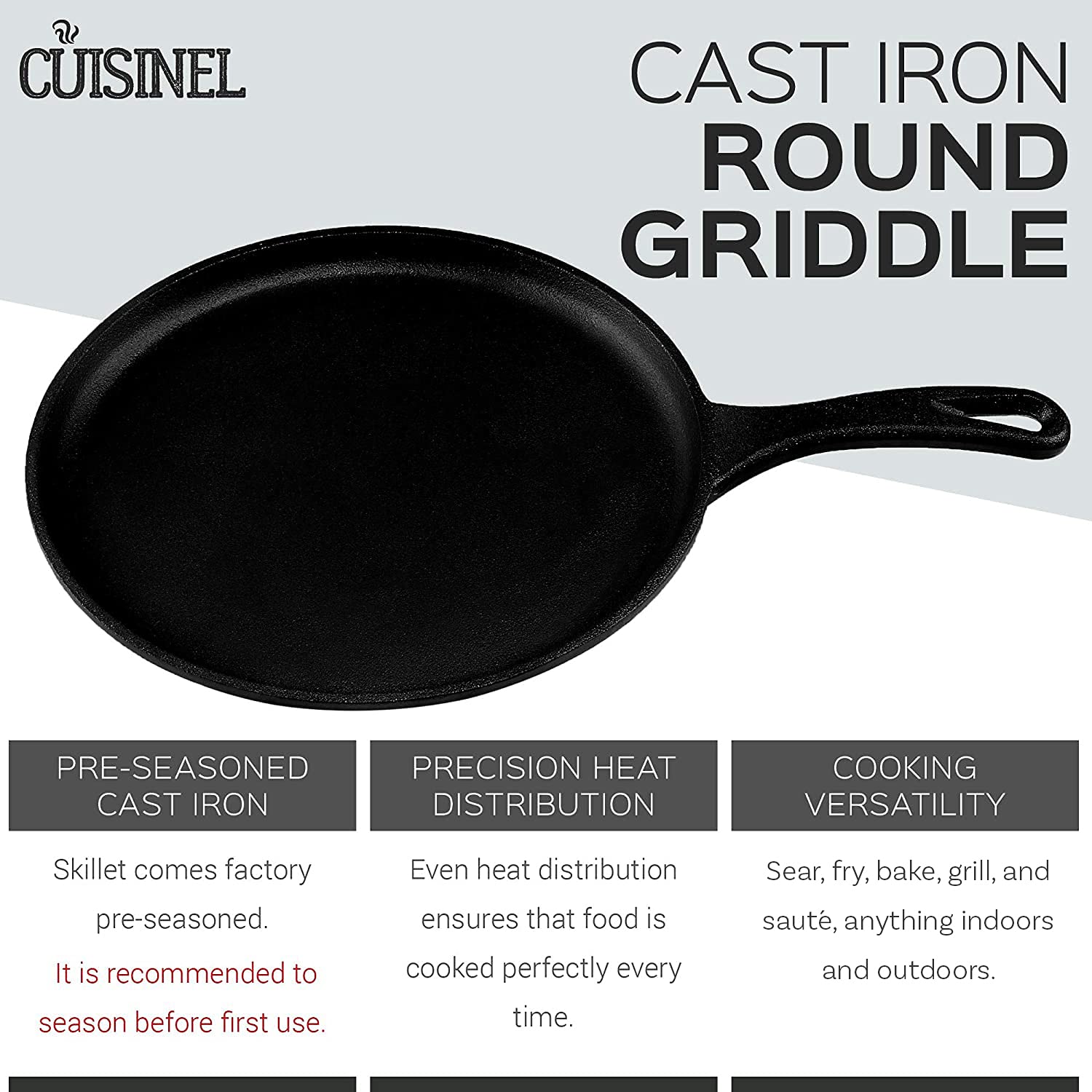 Buy Cast Iron Round Griddle 10.5”Inch Crepe Maker Pan + Silicone